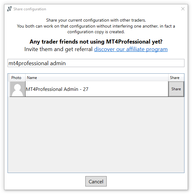 Configurations sharing with other traders